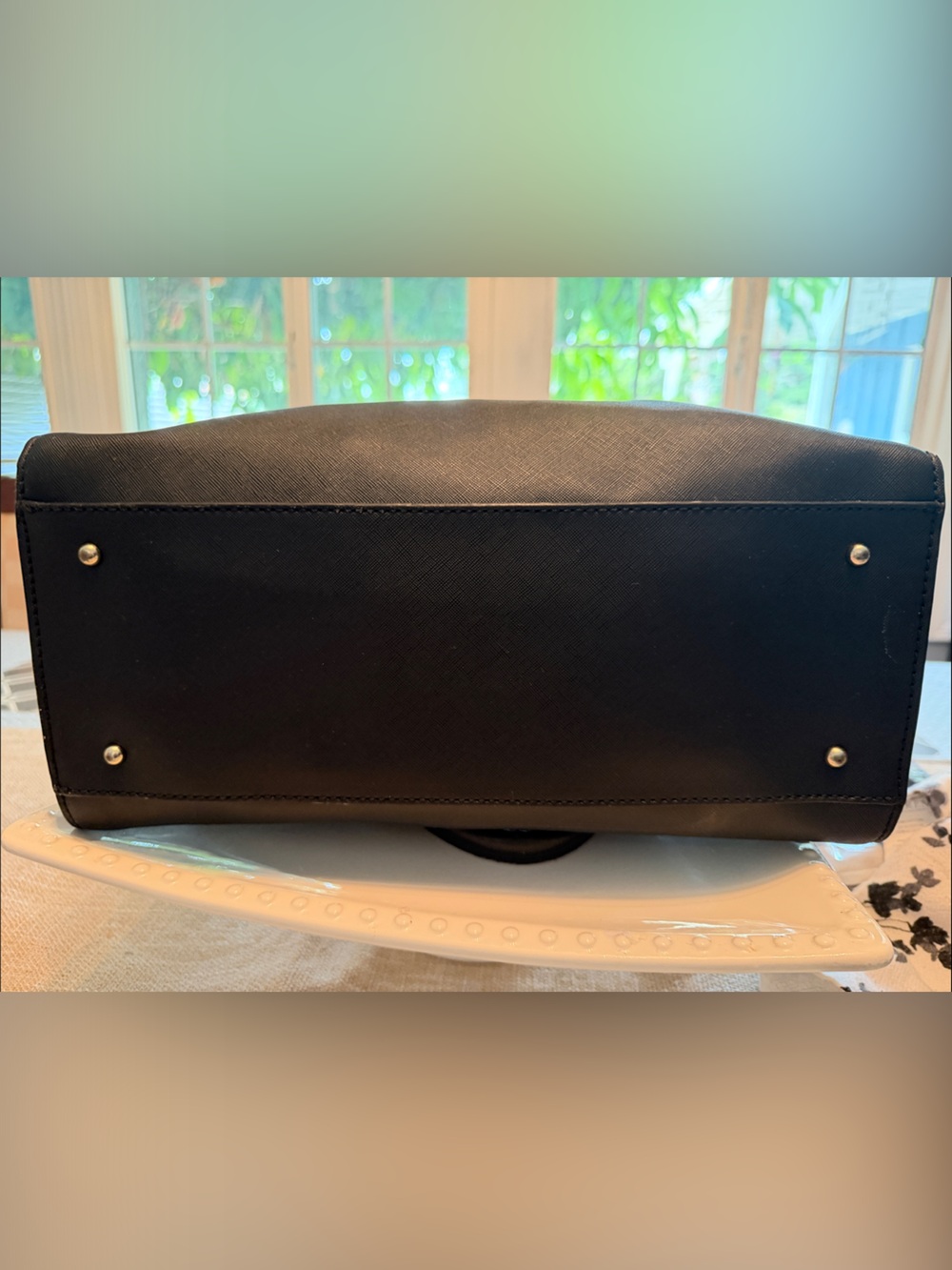 Guess Black Structured Saffiano Tote with Silver Hardware - Picture 7 of 7